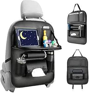 Tarkan Car Back Seat Storage Organizer, Hanger with Tablet & Mobile Holder, Foldable Tray Table (Black)