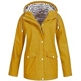 iHENGH Damen Mantel bequem Solide Regenjacke Outdoor Jacken Wasserdicht mit Kapuze Regenmantel Winddicht Parka Coat