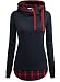 Produktbild hippolo Damen Kapuzen Sweatshirt Lange Ärmel shirtschreag Halsband kariert Pullovershirt Longsleeve navy L