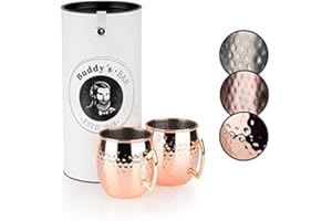 Buddy´s Bar, Tazza da 550 ml, in acciaio inox di alta qualità con rivestimento in rame, per uso alimentare, effetto martellato, cocktail, in confezione regalo, colore: rame martellato, Set da 2