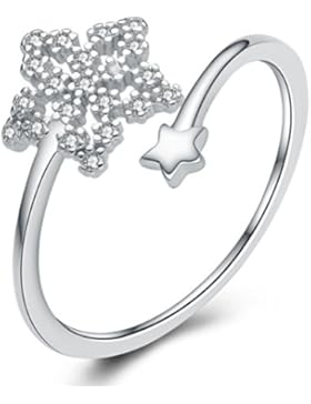 Chaomingzhen 925 Sterling Silber Zirkonia Schneeflocke Stern öffnung Ringe für Damen, Mädchen Einstellbare Größe