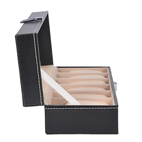 HooAMI Uhrenkoffer Uhrenbox Uhrenkasten Schaukästen Leder Für 6 Uhren mit Schnalle - 2