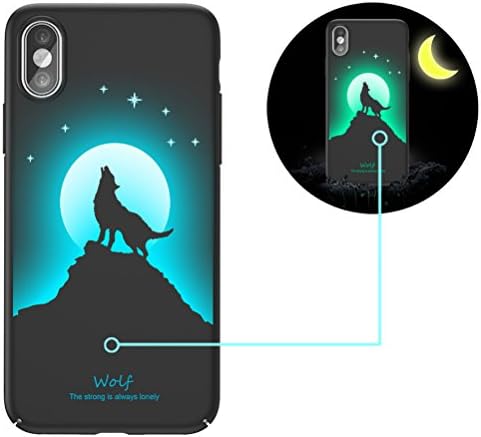iPhne X case, Bestsky Luminous Green Night Glow In The Dark Hard PC Rubber Bumper Creative Colorful Pattern Printed Design Anti-scratch Anti-Shock Protective Back Case Cover for iPhone X/10, Wolf