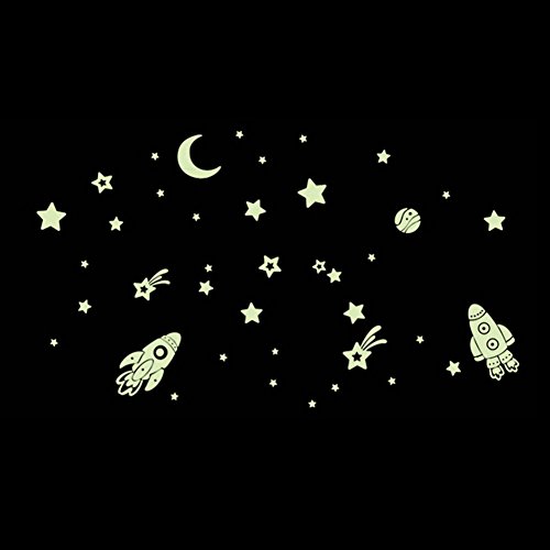 Lalawow 3 Sets Fluorescence Wall Decal Sticker Children Kids Room DIY Glow In Dark (Rockets)