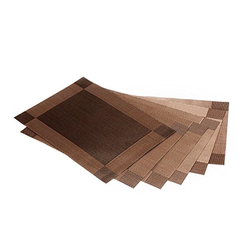 Fontic 6er Set Platzsets 30x45cm Platzdeckchen Rutschfest Abwaschbar Tischmatten aus PVC Abgrifffeste Hitzebeständig Tischsets Schmutzabweisend und Waschbare, Platz-Matten für küche Speisetisch (Braun) - 9