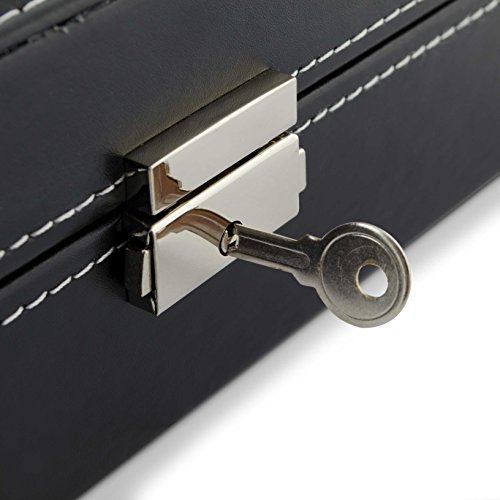 VENKON – 2 in 1 Uhrenbox & Brillenbox mit Schaufenster aus Glas für Aufbewahrung von 6 Uhren & 3 Brillen – Kunstleder Schwarz – 33 x 20 x 8 cm - 8