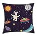 Produktbild K0k2t0 Explore Throw Pillow Cushion Cover, Hand Drawn Deer Astronaut in Space with Sun Moon Shooting Star and Alien Planet, Decorative Square Accent Pillow Case, 18 X 18 inches, Multicolor