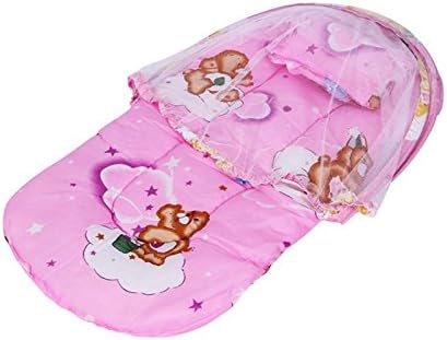 GPPZ Infant Portable Folding Travel Bed Crib Canopy Mosquito Net Tent Summer Beding,Pink