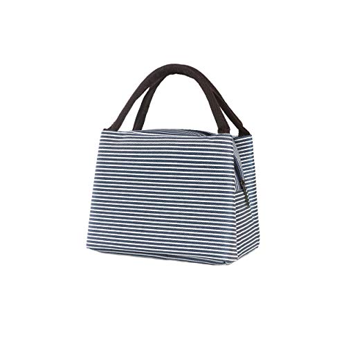 Fittolly - Bolsa térmica para el almuerzo con aislamiento térmico y forro a prueba de fugas para mujeres, hombres y niños (rayas azules y blancas)