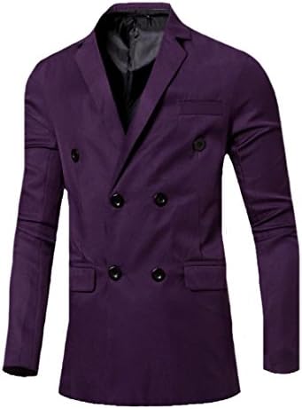 Aprilley Men Fall Blazer Double Breasted Notch Lapel Patch Dress Suit -  Purple - 