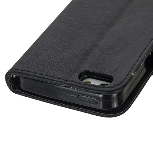iphone 5 / 5S / SE Hülle – Cozy Hut Premium Luxuriös PU lederhülle Schutzhülle Lanyard/Strap Vintage-Leder Muster Hülle Flip Tasche Wallet Case Cover HandyHülle Brieftasche mit Standfunktion Kreditkartenfach Flip Brieftasche Schutzhülle im Bookstyle für iphone 5 / 5S / SE [Vollständigen Schutz] – schwarz - 4