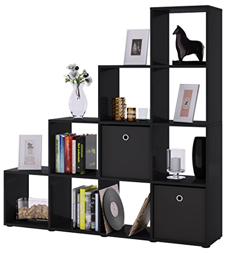 VCM Regal „Napoli“ | Treppenregal Raumteiler Stufenregal Bücherregal Standregal Schwarz - 2
