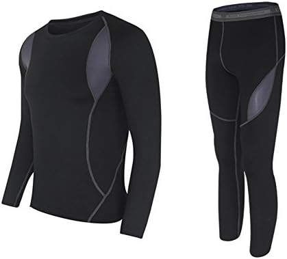 Vnfire Men Hot Dry Technology Elastic Thermal Underwear Suit Warm Top &amp; Bottom Outdoor Sports Black Size XL