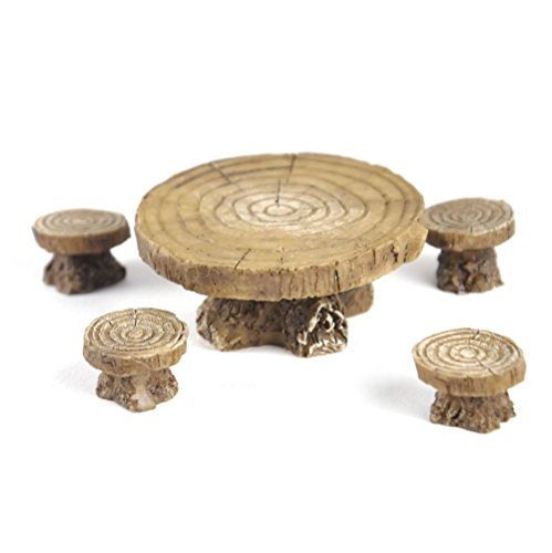 Woodland Table and Stool Set – Fiddlehead Fairy Garden Collection - 4