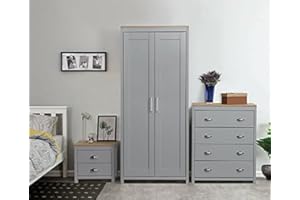 Comfy Living Bedroom Furniture Trio Set 2 Door Wardrobe Bedside Table Drawers Grey White (White, Bedside Table Only)