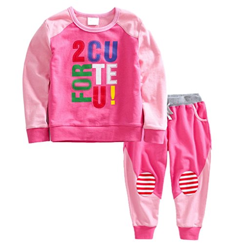 Happy Cherry 2pcs Baby Boy Girl Kids Letter Print Patchwork Top+pants Casual Fashion Sport Pullover Outfit Clothing Size 100 - Pink
