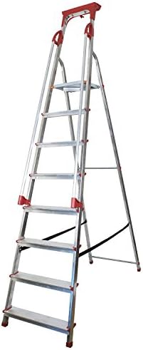 8 Tread Aluminium Safety Platform Step Ladder With Handrail &amp; Tool Tray