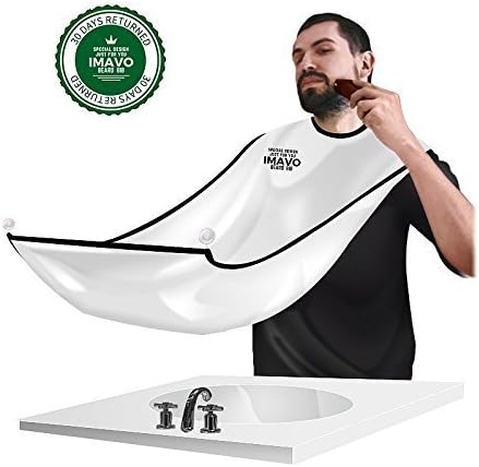 Beard Bib,IMAVO Beard Bib Shaving Mirror &amp; Beard Catcher Apron for Shaving-Trim Your Beard in Minutes Without The Mess and Stop Clogging Your Sink (White)