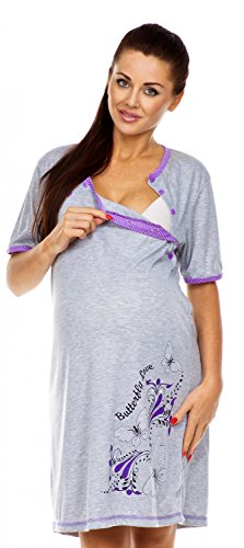 Zeta Ville - Women's Maternity Nursing Nightdress Butterfly Print Gown - 165c (Purple, UK 10)