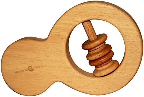 Musical teether 100% Beech Wood + Organic Flax Oil to Calm Teething. Made EU for Babies, Children, Small Infant