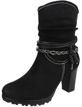 High Heel Stiefeletten Damenschuhe Schlupfstiefel Pump Western Style Reißverschluss Ital-Design Stiefeletten