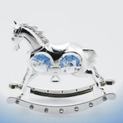 CHRISTENING BABY BOY GIFT SILVER PLATED ROCKING HORSE WITH SWAROVSKI ELEMENTS