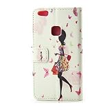 Felfy Hülle für Huawei P10 Lite,Huawei P10 Lite Lederhülle,Huawei P10 Lite Handyhülle Glitzer Flip Wallet PU Lederhülle Magnetic Buckle Handyhülle Ledercase Tasche Hüllen Brieftasche Bunte Gemalt Malerei elegantes Mädchen Muster mit Glänzende Crystal Strass Diamant [PU Leder & Silikon Innenschale] Schutzhülle Tasche Schale Handy Etui Karten Slot Lederhülle für Huawei P10 Lite [Shopping Mädchen] + 1x Silver Stylus+ 1x Bling Dust Plug [Farbe Random] - 6