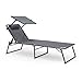 Produktbild Relaxdays Sonnenliege mit Sonnendach:37 x 70 x 200 cm Gartenstuhl mit Sicherung feststellbarem Sonnendach, Aluminiumrahmen und Polyesterbezug, zusammenklappbarer Liegestuhl, Sonnen-, Strand-, Poolliege, schwarz