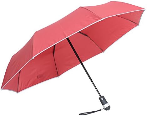 VLENIEN Auto Reflective LED Light Sunny Umbrella Automatic Switch and Close Outdoor Folding Travel Umbrella(Red)