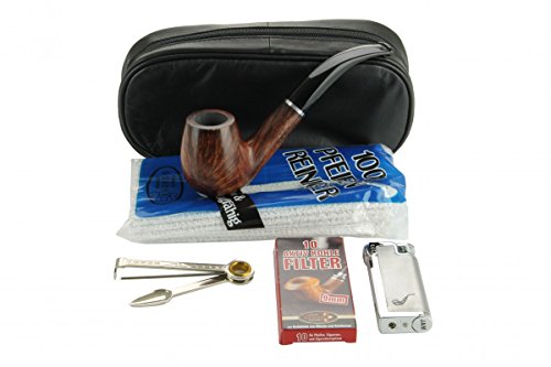 Luxus Pfeifenset Saturnia italienische adorini Pfeife, gebogen, dunkel braun Pfeifenfilter, Pfeifenreiniger. Pfeifen-Tool, Ledertasche, Feuerzeug