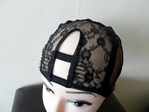 Combs attached Medium Black Middle Upart Weaving Cap with Sturdy Straps. 1'' X 3.5'' UPart