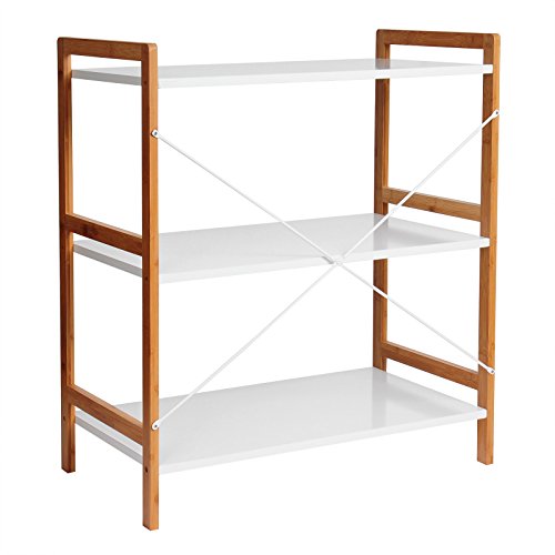 Standregal Küchenregal Schuhregal Badregal Bücherregal aus Bambus , mit 3 Ablagen , ca. 78*37*70cm , Weiß lackiert, RG9251ws - 5