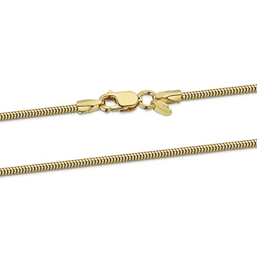 Amberta® Joyería - Collar - Fina Plata De Ley 925-18K Chapado en Oro - Cadena de Serpiente - 1.4 mm - 40 45 50 55 60 cm (45cm)