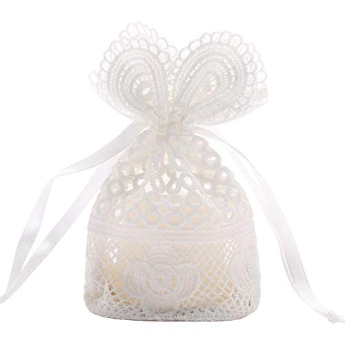 rebirthesame - Confezione da 5 Sacchetti in Organza con Chiusura a Cordoncino, per Caramelle, Gioielli, Anelli, Orecchini, bracciali, collane (Bianco, 12,7 x 14 cm)