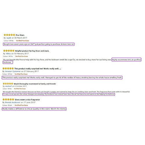 Careforair Regenbogen Breezer mit 100mL Thai Lotus Essenz – White Electric Luftreiniger Revitaliser Luftbefeuchter Air Freshener Diffusor – Staub Bad Geruch Tabakdämpfe Allergene Asthma – Farbwechsel LED-Licht mit Ein Aus Schalter – Hochwertige Motor - 7