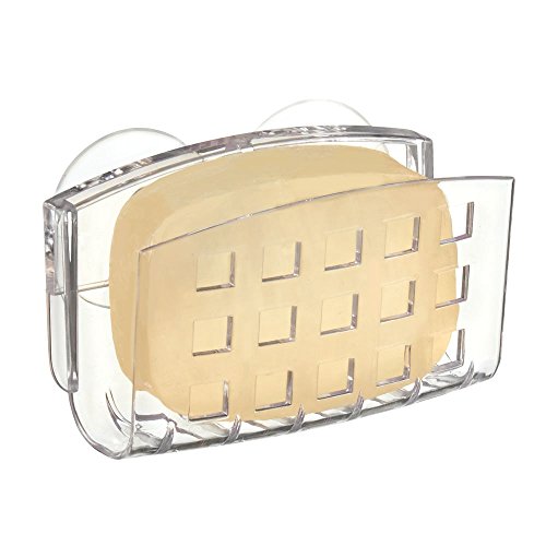 InterDesign Seifen- oder Schwammhalter mit Saugnapf für Bad, Dusche, Küchenspüle – Durchsichtig - 4