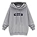 Produktbild Kapuzenpullover Damen Sonnena Frauen Hoodies Langarm Brief gedruckt Kapuzenpulli Sweatshirt Pullover Oversize Kapuzen Einfarbig Lose Streetwear Jumper Oberteil Bluse Tops mit Pocket (Grau, S)