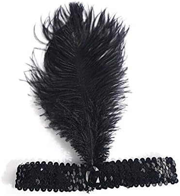 Ladies Black Charleston Flapper Headband 1920S Gatsby Feather 20S Fancy Dress