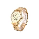 GEWINNER Vollautomatische mechanische Uhren Mode Skeleton Armbanduhr mit Stahlband & Hohlkreuz für Männer H005M