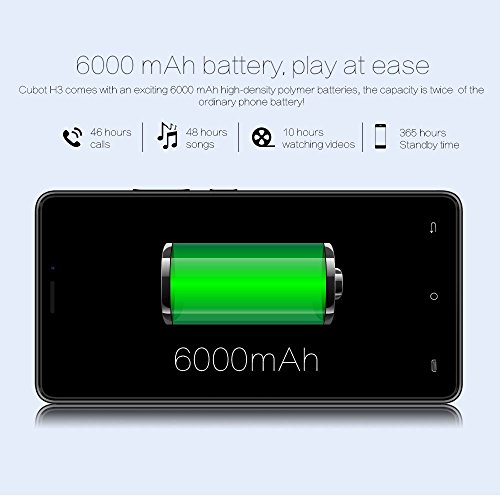 CubotÂ H3 - 4G Smartphone, Handy ohne Vertrag, 5.0 Zoll, Android 7.0, MT6737 1.3GHz Octa-Core, 3GB RAM 32GB ROM, 6000mAh, Fingerprintsensor ID, Frontkamera + Dual Back-Kamera, Dual SIM Dual Standby (Schwarz)