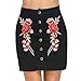 Produktbild Yangyme Herrlich Hohe Taille Gestickte Frauen Mini Rock Frauen Vintage Röcke Blumendruck Hohe Taille Gefaltet Eine Linie Wiggle Knielangen Rock Stil Vintage Rock Knie (Color : Schwarz, Size : M)