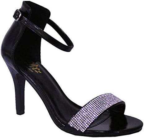 Womens Sparkly Diamante High Heel Ankle Strap Open Toe Shoes Sandals (UK 6, Black)