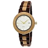 Handgefertigte Holzwerk Germany® Designer Damen-Uhr Öko Natur Holz-Uhr Armband-Uhr Analog Klassisch Quarz-Uhr Rot-Braun mit Datum Weiß Gold-enes Zifferblatt Römische Ziffern