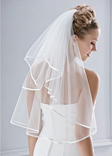 Rose 1-tier Bridal Veil Satin Edged with Comb ,28"L Waist Length