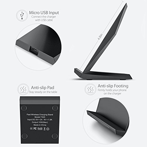 CHOETECH Galaxy Note 8/S8/S8 Plus Caricabatterie Senza Fili, Caricatore Wireless Rapido Docking Station per Galaxy S8/S8 Plus/Note 5/Note 8/S7/S7 Edge/S6 Edge+, iPhone 8/8Plus/X
