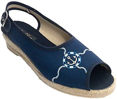 Open slipper woman with strip behind anchor motif shovel Ludiher in navy blue size 39 EU