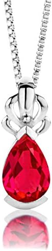 ByJoy Necklace for Women Sterling Silver pendant Ruby 45 cm chain 925 Silver