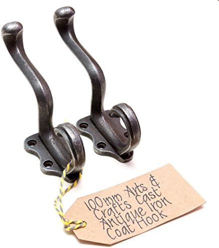 100mm ARTS & CRAFTS Cast Antique Iron Coat Hook - Pack of 2 (AIACCH100)