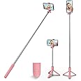 HCTian Selfie Stick Tripod,3 in 1 Extendable 360° Rotation Tripod Stand with Detachable Wireless Remote Portable Mobile Phone Holder Compatible with iPhone,Android,samsung (pink)