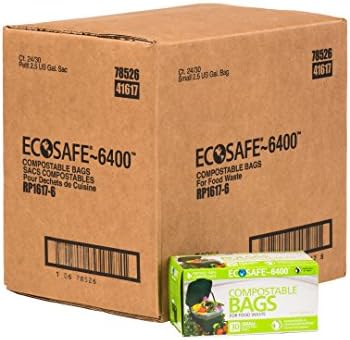 EcoSafe RP1617-6  Retail Pack Kitchen Caddy Certified Compostable Bag, 2.5 g, Green (Case of 24 Retail, Packs of 30 Bags) (Pack of 720)